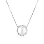 Lantisor argint cu perla naturala alba si cristale DiAmanti SK21493P_W_Necklace-G